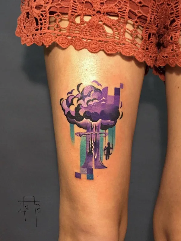 female color illustrative 纹身 在 thigh #23479 | 纹身师 Лёша Лауз