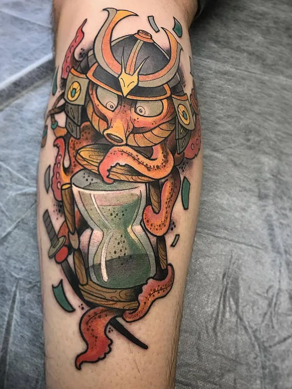 color new school tattoo on calf #23705 | Tattoo Artist Guindero