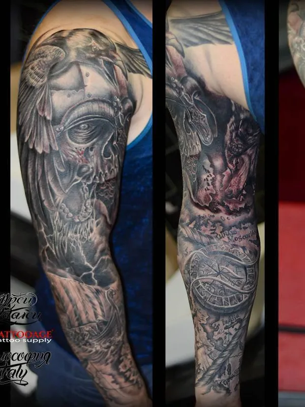 black and grey realism tatuaje en full sleeve #23391 | Tatuador Юрец Удалец