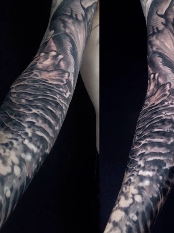 black and grey black and grey tattoo on full sleeve #23212 | Tattoo Artist Dmitri A.