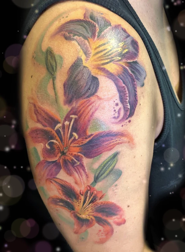 Watercolor Lily, Flower tattoo on Shoulder