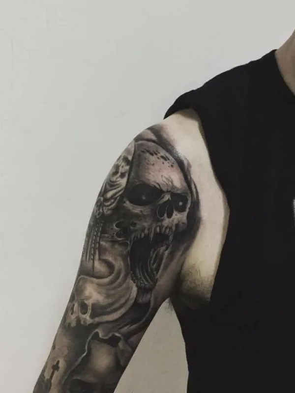 black and grey black and grey татуировка на upper arm #24006 | Тату мастер Camilo Prat