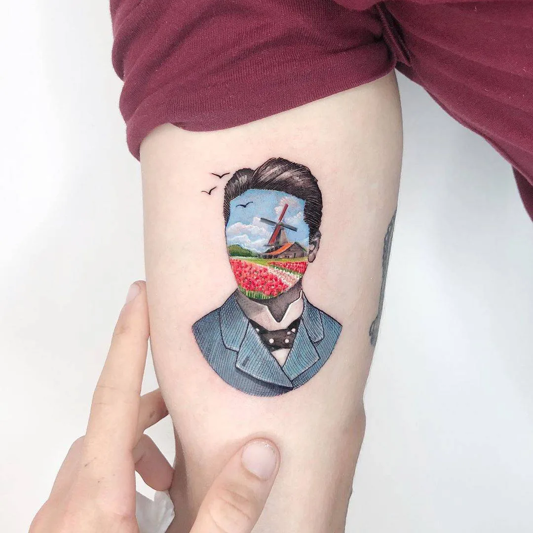 Artista del tatuaggio Kozo, tatuaggio minimalista a colori | Tel Aviv, Israele