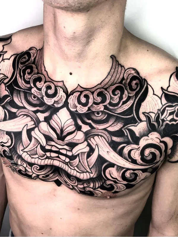 male black and grey japanese 纹身 在 chest #32046 | 纹身师 Melow Perez