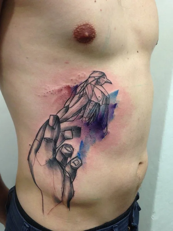 male color sketch tattoo on ribcage #32148 | Tattoo Artist Filip Fabian