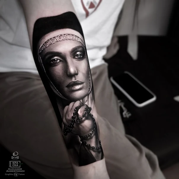 Реализм Religious, Portrait tattoo на Предплечье