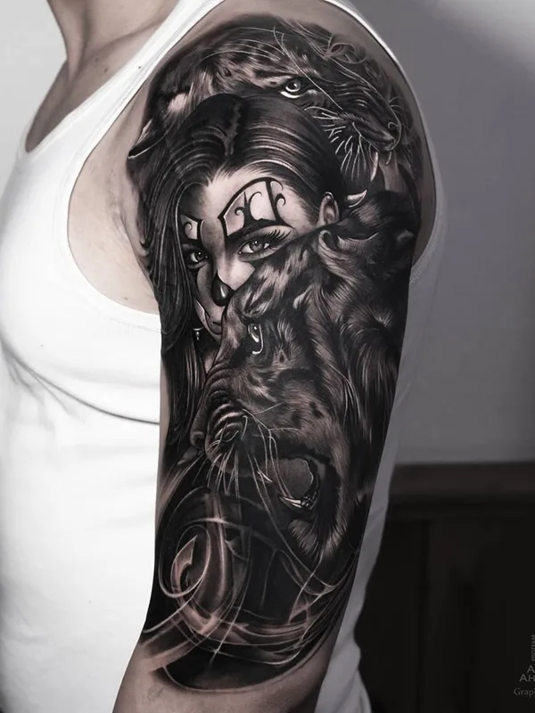 male black and grey realism 纹身 在 full sleeve #37101 | 纹身师 Александр Ахмертдинов