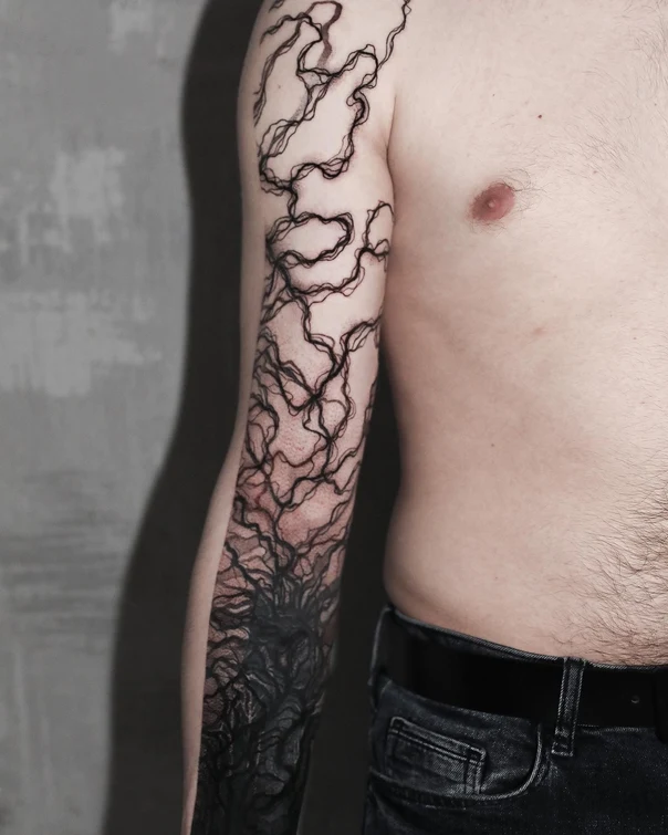 Blackwork Abstract, Tree tattoo on Full Sleeve