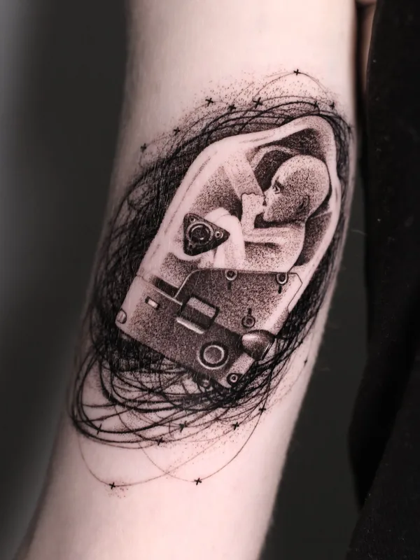 black and grey blackwork 纹身 在 forearm #37227 | 纹身师 Konstantin Strokin
