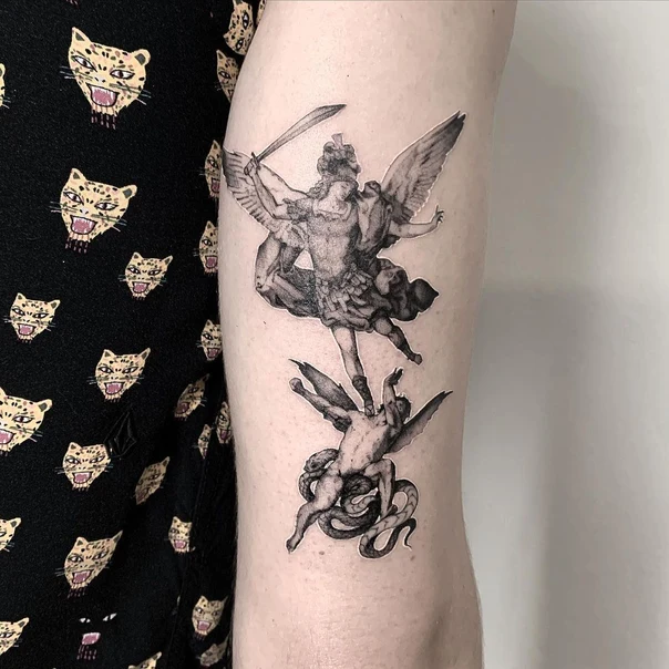 Realism Angel, Demon tattoo on Forearm