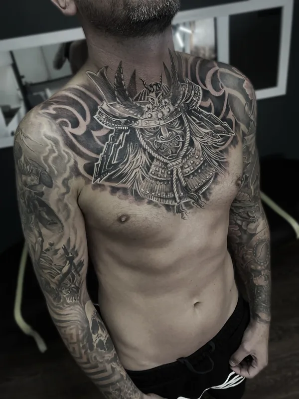 male black and grey japanese 纹身 在 chest #41807 | 纹身师 Явтушенко Дмитрий