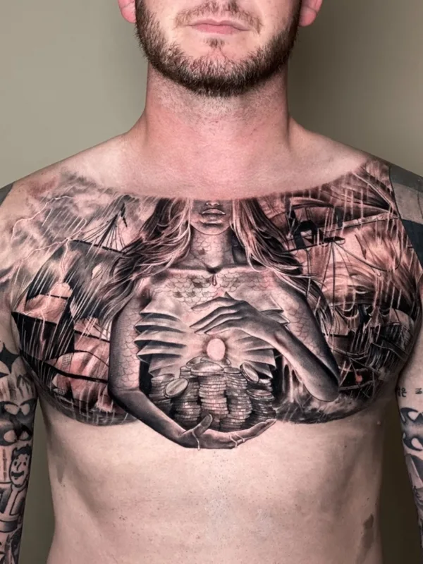 male black and grey realism tattoo auf chest #41904 | Tätowierer Christina Choi