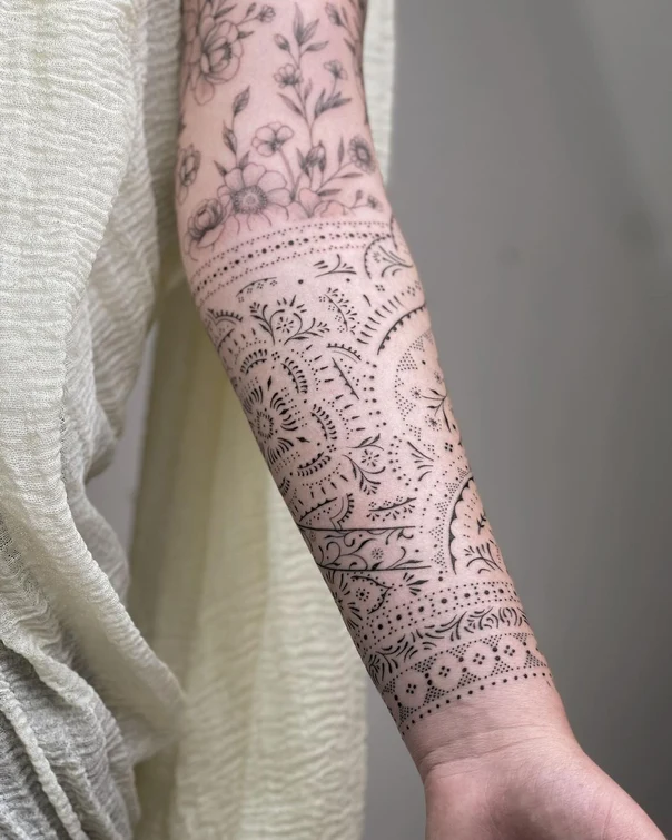 Linework Floral, Mandala tattoo on Forearm