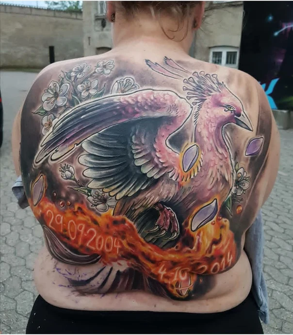 Realism Phoenix, Flowers tattoo on Full Back