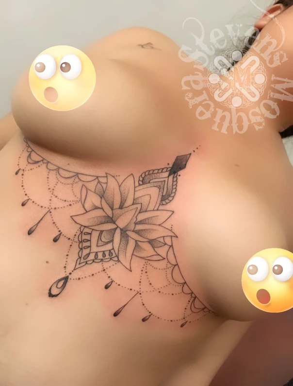 Ornamental Flower, Mandala tattoo on Sternum