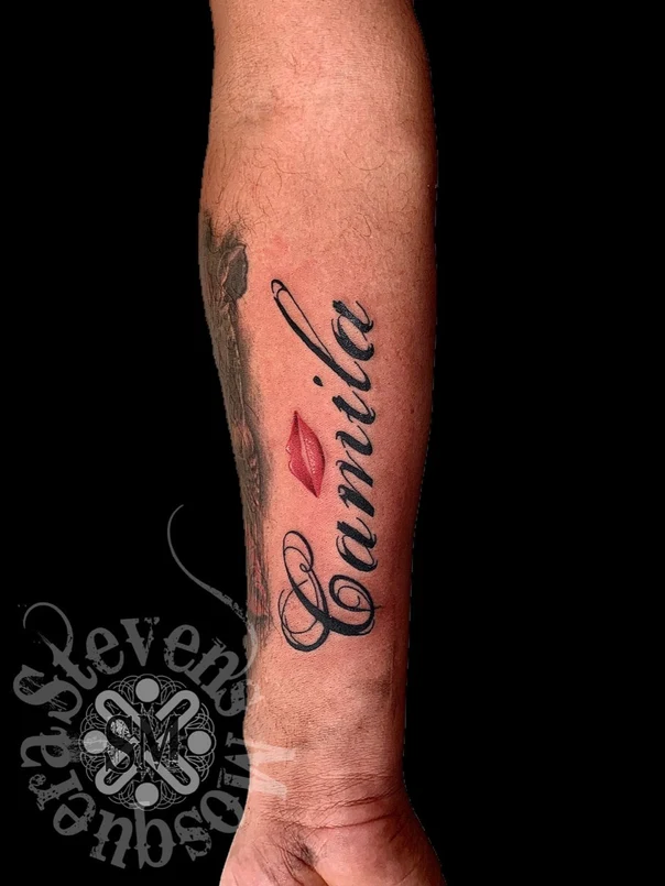 Lettering Lips, Name tattoo on Forearm