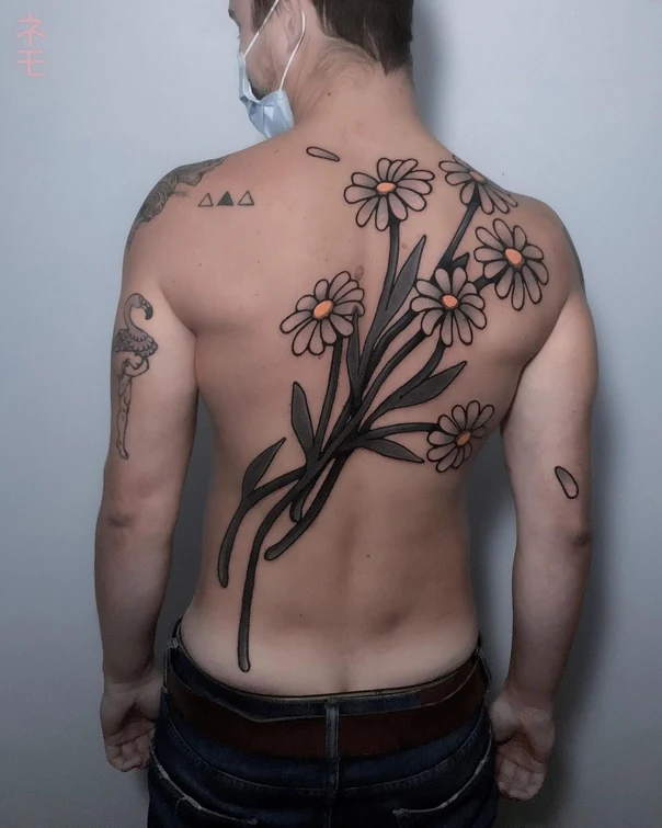 Linework Flowers, Botanical tattoo on Full Back
