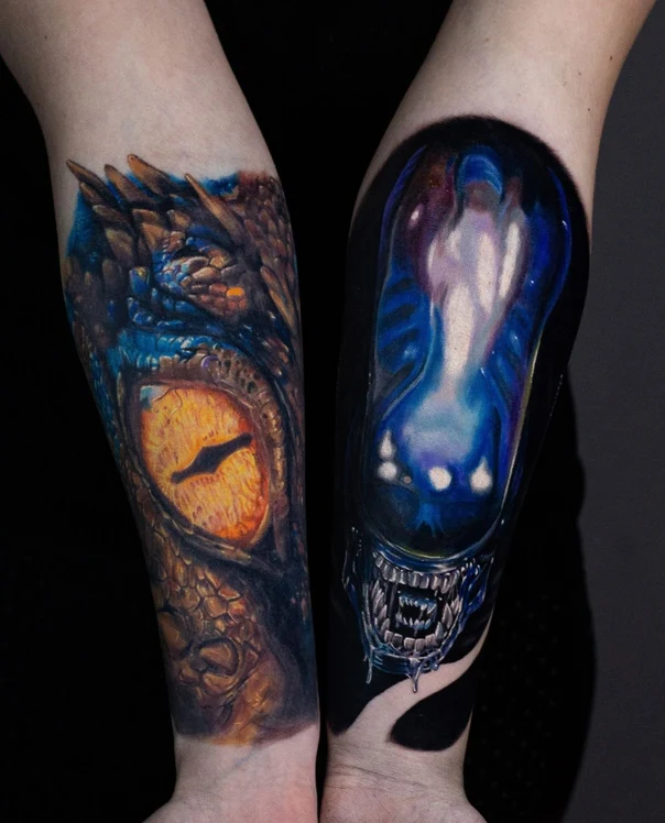 Реализм Eye, Xenomorph tattoo на Предплечье