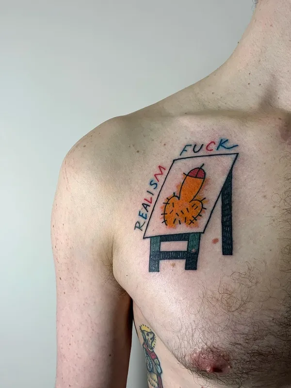 male color illustrative tattoo auf chest #58152 | Tätowierer Denxku