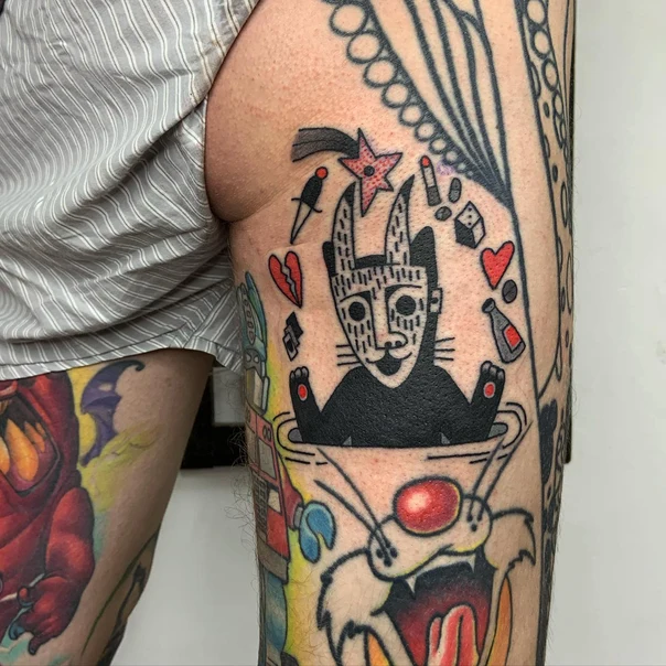 Олд-скул Cat, Star tattoo на Бедро