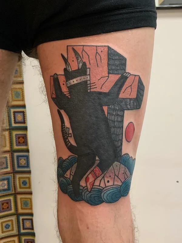 color illustrative tattoo auf thigh #58150 | Tätowierer Denxku