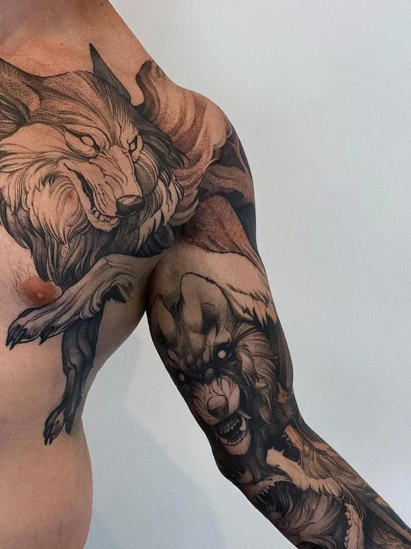 male black and grey realism tattoo on full sleeve #58246 | Tattoo Artist Michael George Pecherle