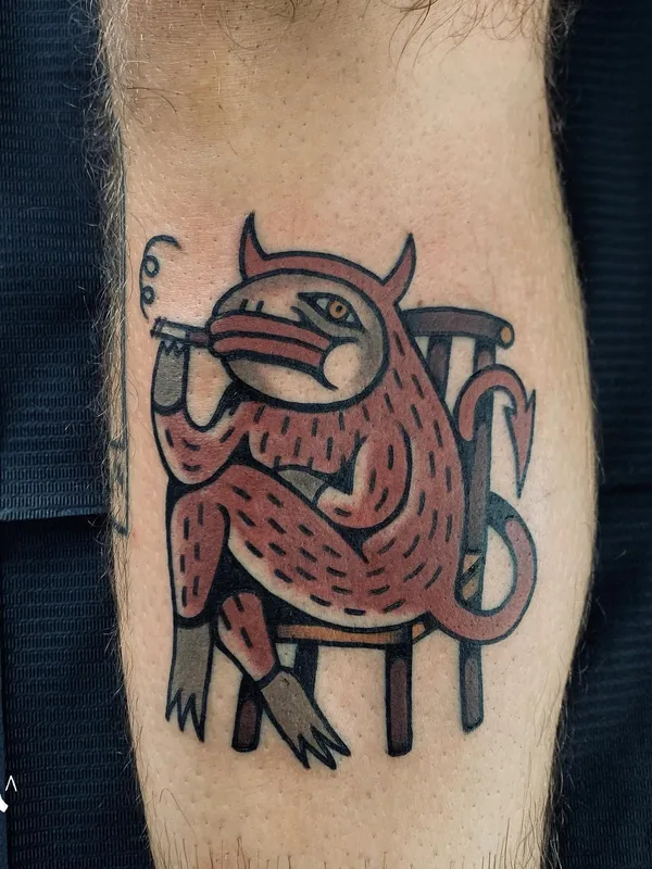 color traditional tatuaje en calf #58261 | Tatuador Grim Antihero