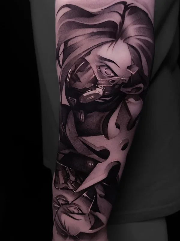 black and grey anime татуировка на full sleeve #58277 | Тату мастер Stanislav Poryadkov