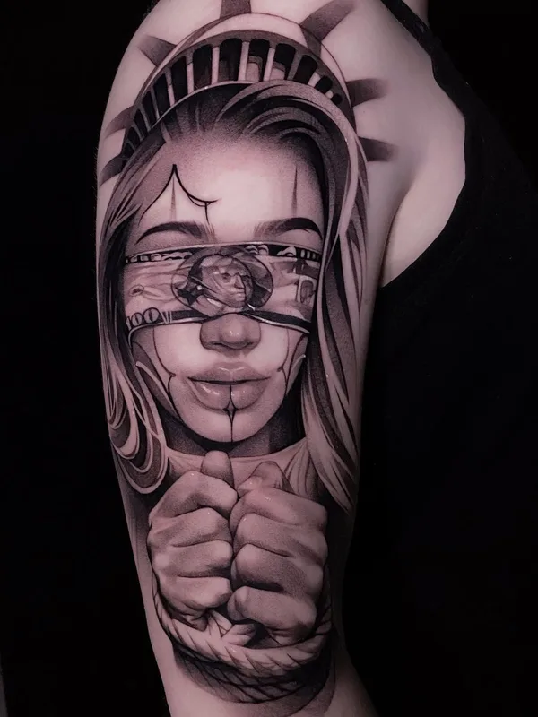 female black and grey realism татуировка на full sleeve #58281 | Тату мастер Stanislav Poryadkov