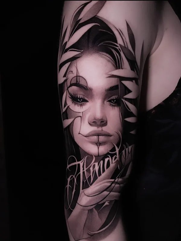 female black and grey realism татуировка на full sleeve #58275 | Тату мастер Stanislav Poryadkov
