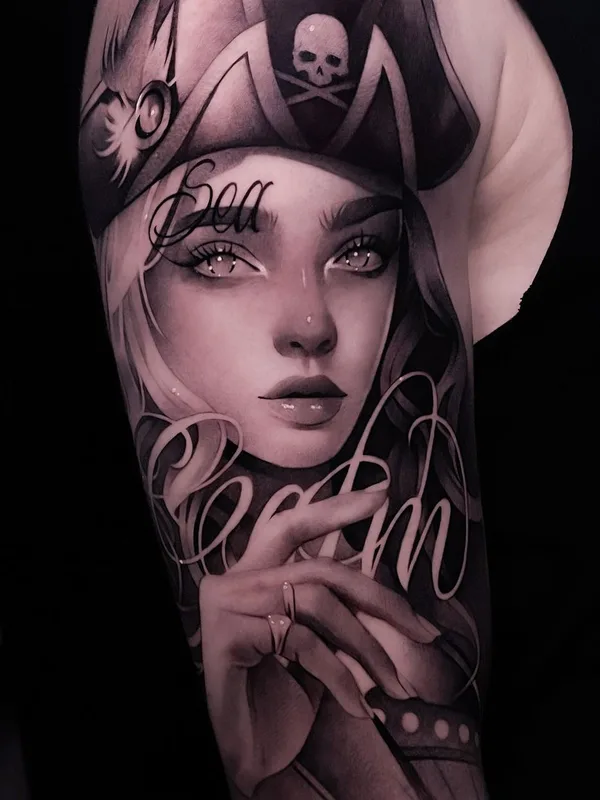 female black and grey realism татуировка на upper arm #58278 | Тату мастер Stanislav Poryadkov