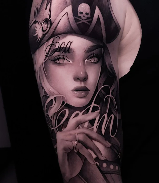 Реализм Portrait, Skull tattoo на Плечо