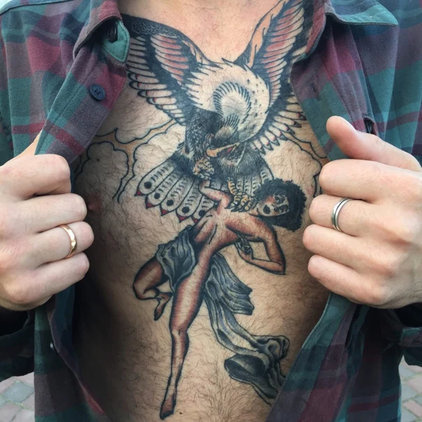 Neo Traditional Eagle, Figure tattoo on Chest