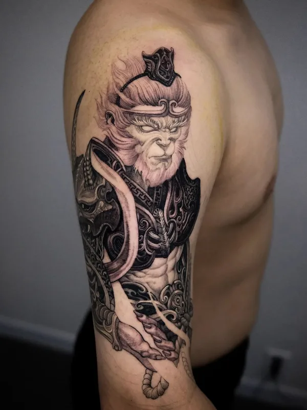 male black and grey black and grey tattoo on full sleeve #58467 | Tattoo Artist Girin Tattoo