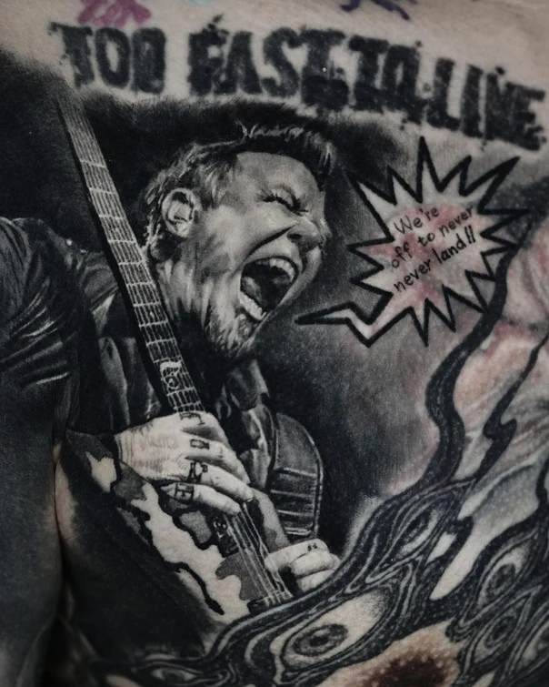 Realism Portrait, Guitar tattoo on Chest