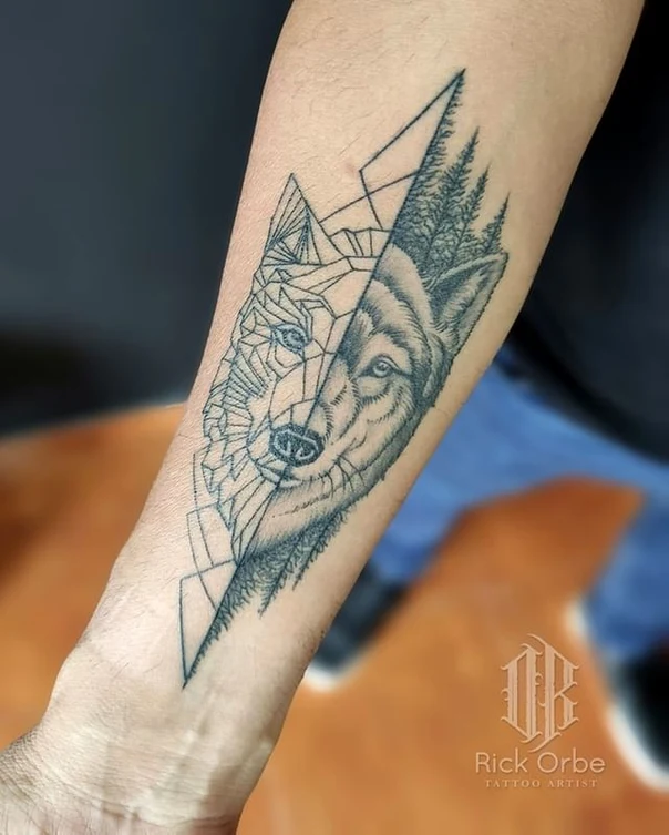 Geometric Wolf, Geometric tattoo on Forearm
