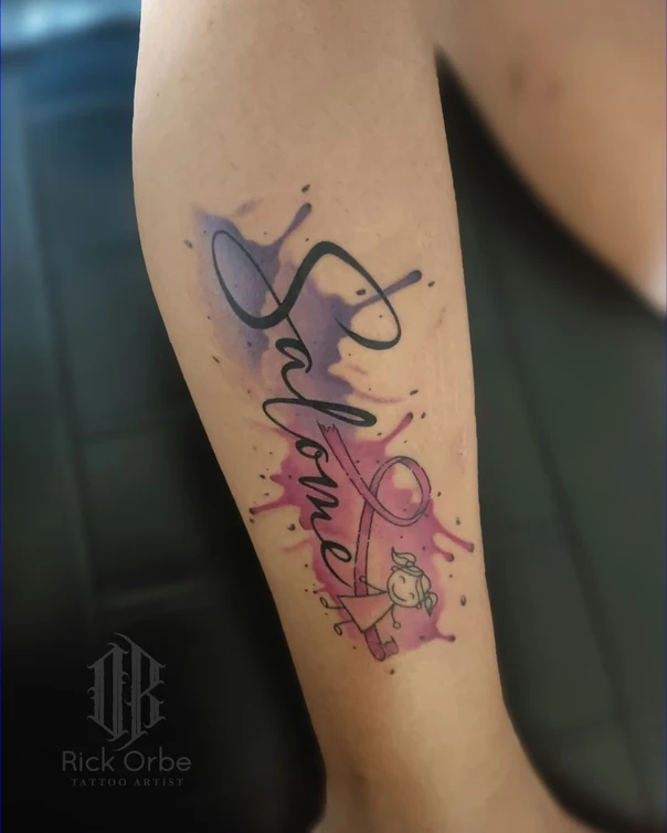 Watercolor Name, Figure tattoo on Forearm