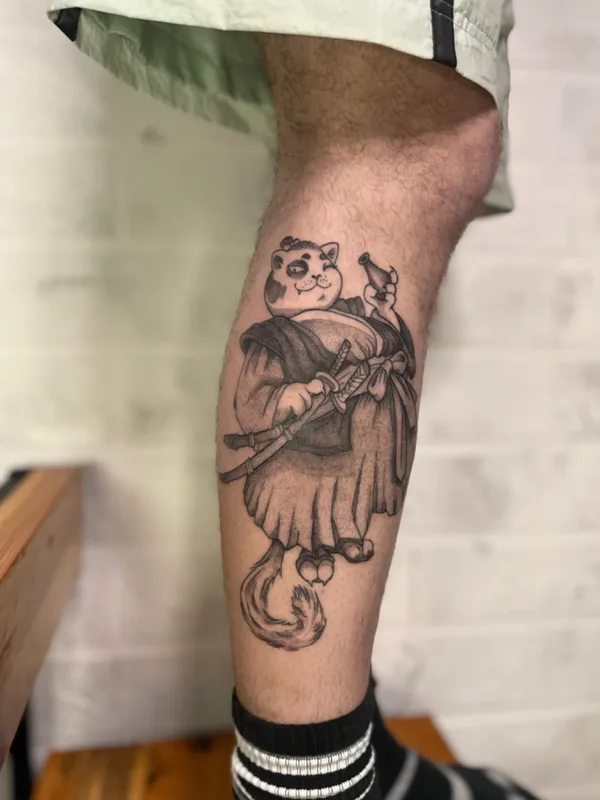 black and grey japanese tattoo on calf #72737 | Tattoo Artist Татьяна Гущина