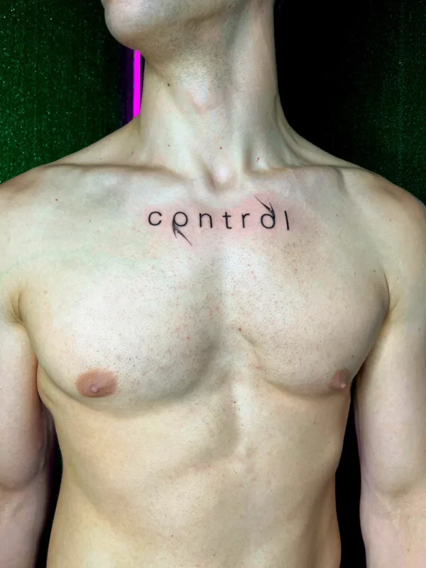 male black lettering tattoo on chest #72740 | Tattoo Artist Татьяна Гущина