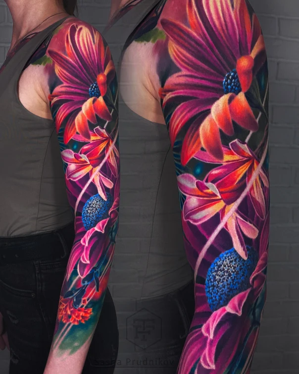 Реализм Flowers tattoo на Полный рукав