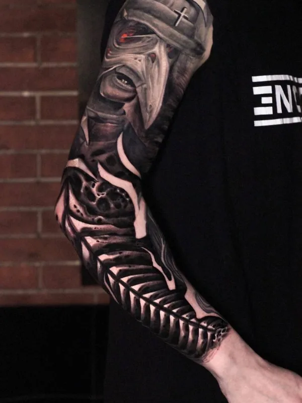 black and grey black and grey татуировка на full sleeve #72854 | Тату мастер Тони Рут