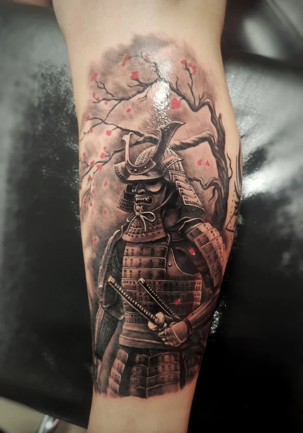 Japanese Samurai, Cherry blossom tattoo on Forearm
