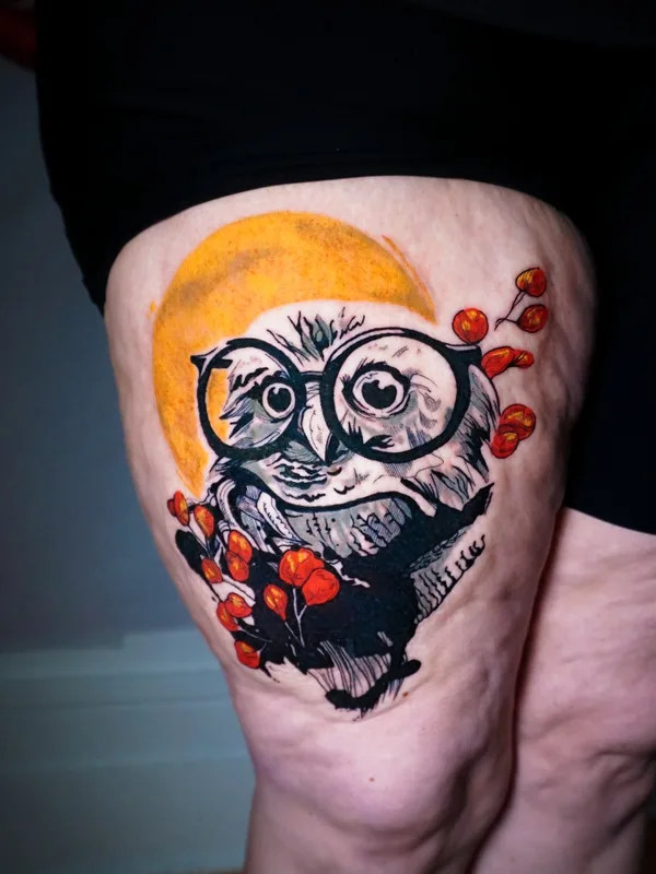 color illustrative tattoo on thigh #72915 | Tattoo Artist Ralkinz