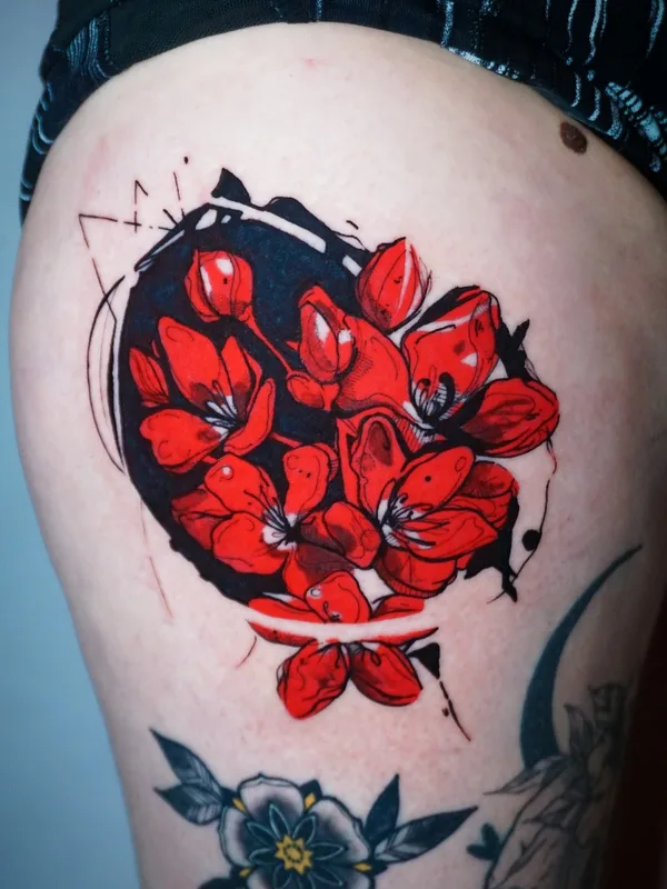 color illustrative tattoo on thigh #72911 | Tattoo Artist Ralkinz