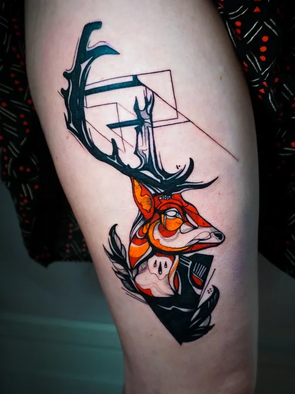 color geometric tattoo on thigh #72913 | Tattoo Artist Ralkinz