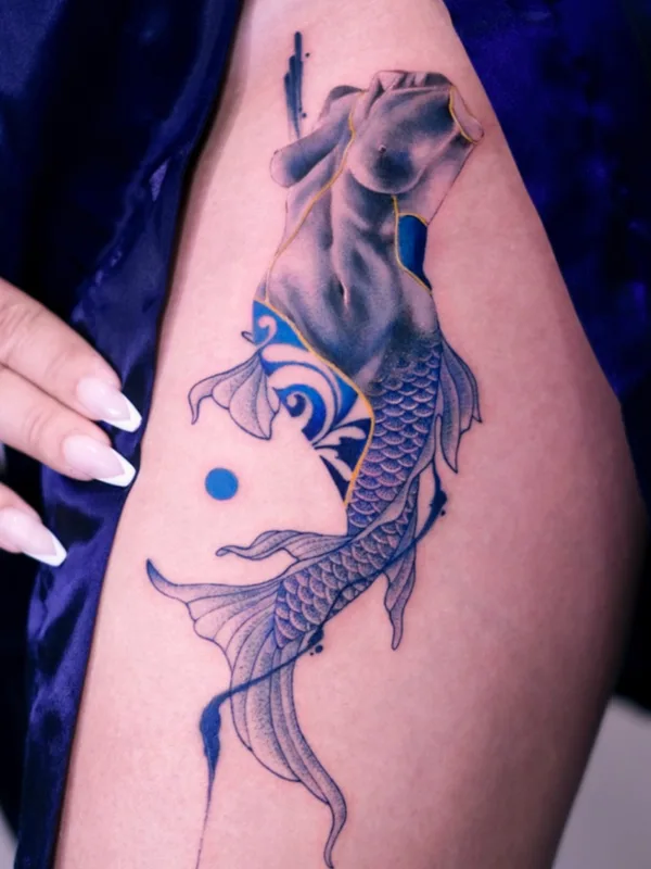 female color illustrative tatuaje en thigh #72994 | Tatuador Tatuaggi di porcellana