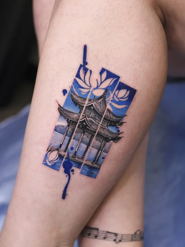 female color illustrative tatuaje en thigh #72995 | Tatuador Tatuaggi di porcellana