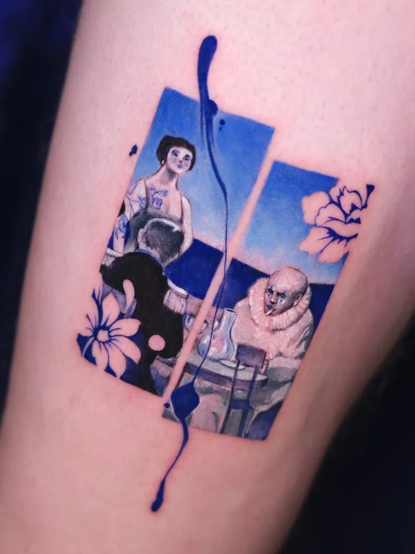 color illustrative tatuaje en thigh #72997 | Tatuador Tatuaggi di porcellana