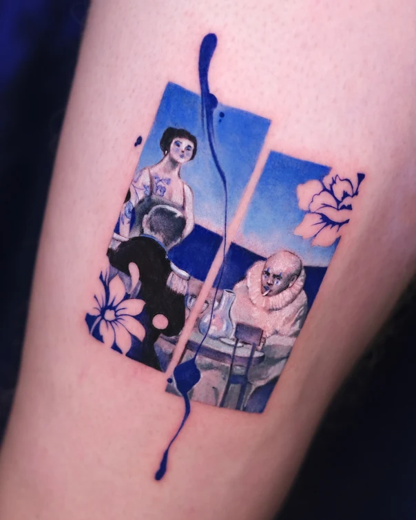 Illustrative People, Flowers tattoo on Thigh