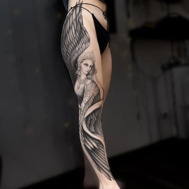 Реализм Angel, Wings tattoo на Full leg